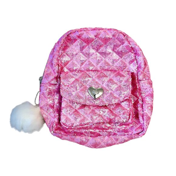 The Childrens Place Mini Backpack Girls Pink Sequin PomPom Adjustable/Top Handle - Picture 1 of 4